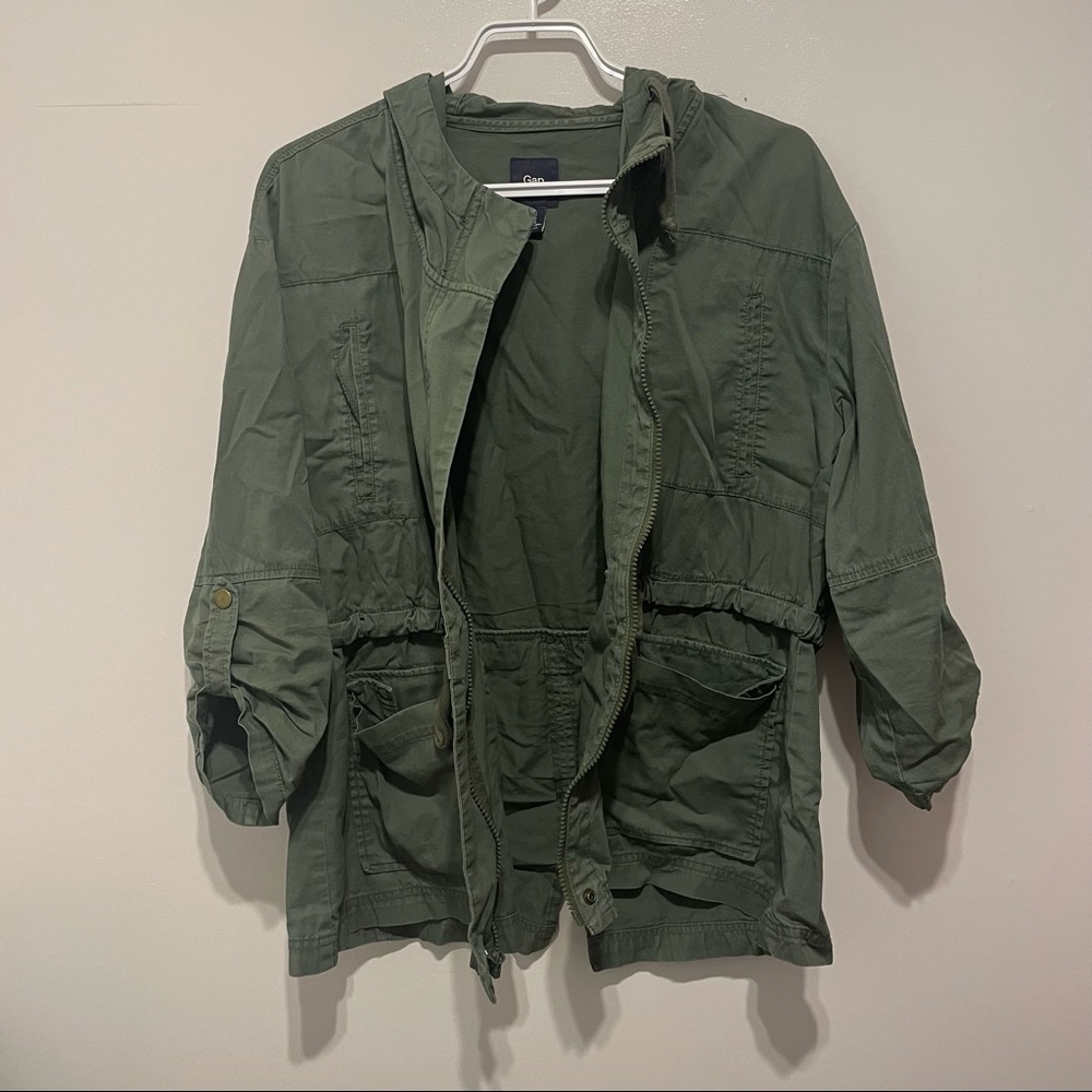 GAP army green zip up hooded jacket